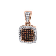 10k Rose Gold Round Red Diamond Square Pendant  Necklace 0.15 CT.