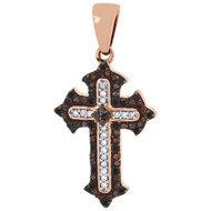 10k Rose Gold Round Red Diamond Cross Pendant Necklace 0.20 CT.