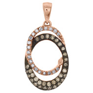 10K Rose Gold Brown Diamond Double Oval Pendant Ladies Necklace 0.50 CT.