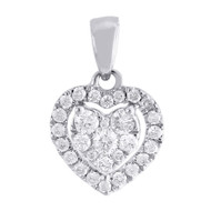 Diamond Heart Pendant Necklace 10K White Gold Round Love Charm 0.35 CT.
