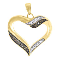 Brown Diamond Pendant Ladies 10K Yellow Gold Heart Charm 0.10 CT.