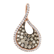Brown Diamond Teardrop Pendant Ladies 18K Rose Gold Charm 0.70 CT.