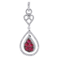 Red Ruby & Diamond Necklace Ladies 14K White Gold Pendant  2.18 CT.