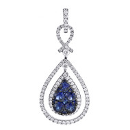 Blue Sapphire & Diamond Necklace Ladies 14K White Gold Pendant 1.99 CT.