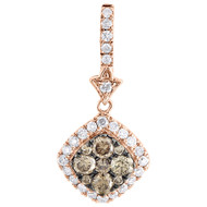 14K Rose Gold Brown Diamond Double Frame Dangle Ladies Pendant 1/2 CT.