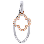 Four Leaf Clover Diamond Pendant 10K Two Tone Gold Oval Charm .17 Ct