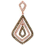 10K White Gold Brown Diamond Triple Teardrop Pendant Chandelier Necklace 1/2 CT.