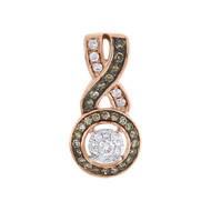 Brown Diamond Circle Pendant Ladies 10k Rose Gold Charm Necklace .24 CT.