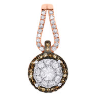 14K Rose Gold Brown Diamond Flower Pendant Cluster Necklace 0.50 CT.