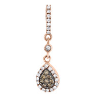Brown Diamond Pendant Ladies Rose Gold Tear Drop Dangle Charm 0.33 CT.