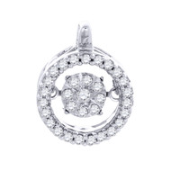 Solitaire Diamond Circle Halo Pendant Ladies 10K White Gold Round Charm 0.20 Ct.