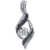 Blue Diamond Flower Pendant 10K White Gold Fashion Charm 0.25 CT.