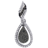 Black Diamond Teardrop Pendant 10K White Gold Charm Necklace 1/3 CT.
