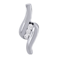 Diamond Three Stone Fashion Pendant Ladies 10K White Gold Round Charm 0.15 Tcw.