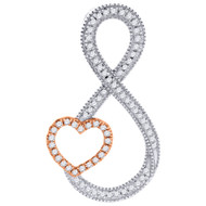 Diamond Heart Infinity Slide Pendant Ladies 10K White & Rose Gold Charm 0.20 Ct.