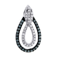Blue Diamond Teardrop Pendant Ladies 10k White Gold Round Dangle Charm 0.22 Tcw.