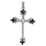 10k White Gold Brown Diamond Cross Pendant  Religious Necklace 0.32 CT.