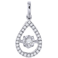 Dancing Diamond Solitaire Pendant Ladies White Gold Round Teardrop Charm .15 Ct.
