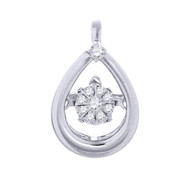 Dancing Diamond Pendant 10K White Gold Oval Charm Necklace 0.05 CT.