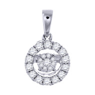 Diamond Solitaire Circle Halo Pendant Ladies 10K White Gold Round Charm 0.14 Ct.