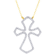 Diamond Outline Cross Pendant 10K Yellow Gold Religious Charm with Cable Chain