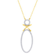 Diamond Designer Double Circle Pendant 10K Yellow Gold Charm with Cable Chain