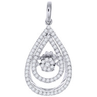 Diamond Flower Pendant Ladies White Gold Round Teardrop Dangle Charm 0.36 Ct.