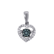 Blue Dancing Diamond Pendant  10K White Gold Heart Necklace 0.15 CT.