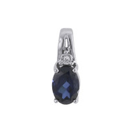 Diamond Pendant Created Oval Blue Sapphire 10k White Gold 0.94 CT.