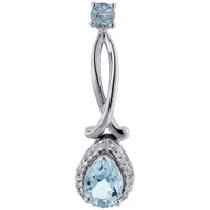 Diamond Pendant Teardrop White Gold Created Blue Topaz Charm 1.04 CT.