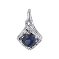 Diamond Pendant Created Blue Sapphire Charm 925 Sterling Silver 1.60 CT.