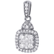 Princess Diamond Square Pendant 14k White Gold Charm Necklace 0.44 CT.