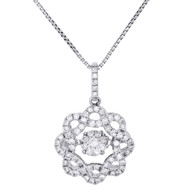 14K White Gold Diamond Wreath Twist Pendant Dancing Diamond Cluster Charm .38 CT