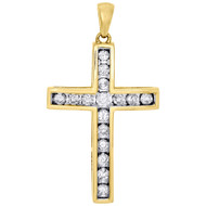 10K Yellow Gold Ladies Round Diamond Cross Pendant 1.3" Channel Set Charm 1/2 Ct