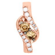 10K Rose Gold Two Stone Brown Diamond Pendant Love & Friendship Slide 1/2 CT.