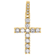 10K Yellow Gold Diamond Prong Set Cross Pendant 1.40" Solitaire Charm 1.85 CT.