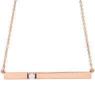 14K Rose Gold Rectangular Diamond Bar Pendant Necklace 16" Cable Chain 0.10 CT.