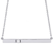 14K White Gold Rectangular Diamond Bar Pendant Necklace 16" Cable Chain 0.10 CT.