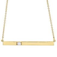 14K Yellow Gold Rectangular Diamond Bar Pendant Necklace 16" Cable Chain 0.10 CT.