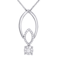 18K White Gold Round Cluster Diamond Teardrop Pendant Charm 0.35 CT.