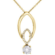 18K Yellow Gold Round Cluster Diamond Teardrop Pendant Charm 0.35 CT.