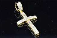 10K Yellow Gold Real White Pave Diamond Jesus Mini Cross Pendant Charm 0.62 ct.