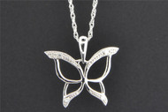 Diamond Butterfly Pendant .925 Sterling Silver White Finish 0.03 CT Charm