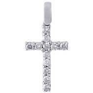 10K White Gold Diamond Mini Cross Pendant Solitaire Round Cut Charm 0.50 Ct.