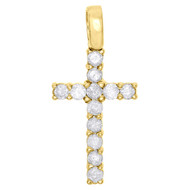 10K Yellow Gold Mens Ladies Round Solitaire Diamond Cross Pendant Charm 0.80 Ct.