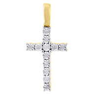 10K Yellow Gold Ladies Round Diamond Cross Pendant 0.15 Ct Bezel Set Charm 1.20"