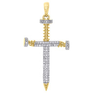 10K Yellow Gold Genuine Diamond Nail Cross Pendant 1.50" Mens Charm 0.40 Ct.