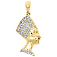 10K Yellow Gold Diamond Nefertiti Egyptian Queen Mini Pendant Pave Charm 0.15 CT