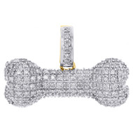 10k Yellow Gold Real Diamond Dog Bone Pendant Ladies Dome Pave Charm 0.50 CT.