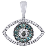 10K White Gold Round Genuine Blue & Black Diamond Evil Eye Pendant Charm 0.55 Ct